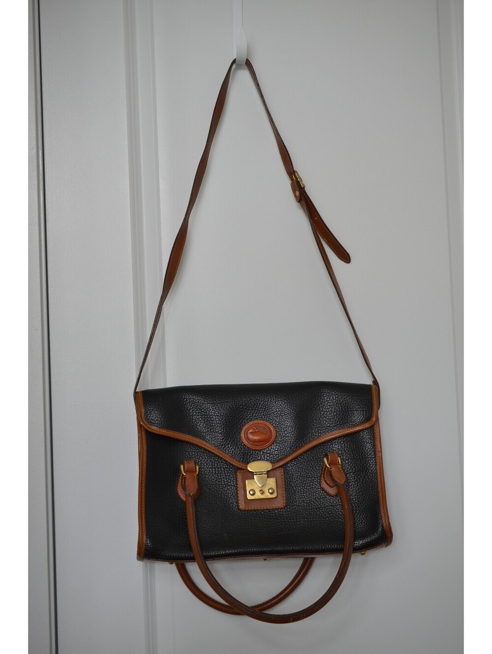 Vintage Dooney & Bourke All Weather Leather Briefcase Satchel Black British Tan